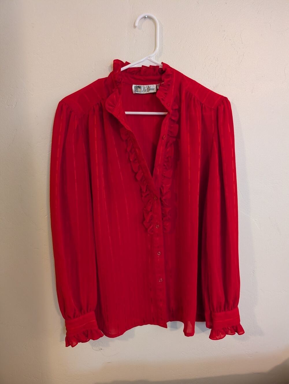 Vintage 90s La Blouse Red Ruffle Collar Blouse Sz 12 Victorian Romantic Vampire